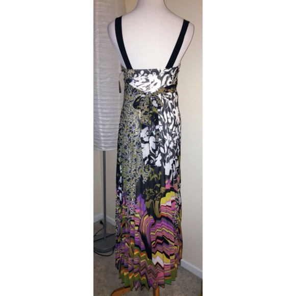 NWT! Nina Piu Sleeveless Colorful Pleated Maxi Dress, V-Neck, Small - Picture 2 of 7